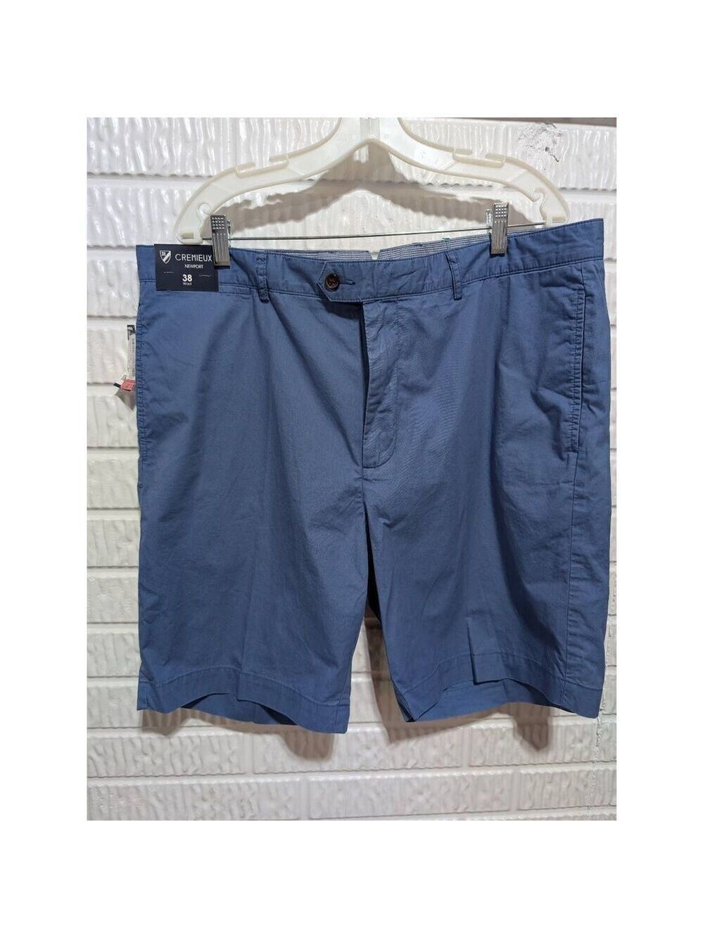 Cremieux Men's Blue Solid 100% Cotton Mid-Rise Chino Shorts Size 38 NWT